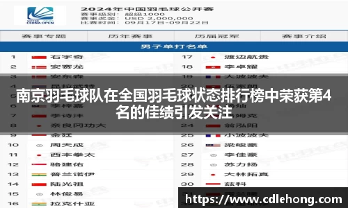南京羽毛球队在全国羽毛球状态排行榜中荣获第4名的佳绩引发关注